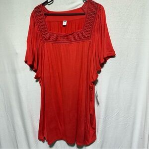 Old Navy Women's Short Sleeve Top Coral 4XL Square Neck Plus Size New W Tags
